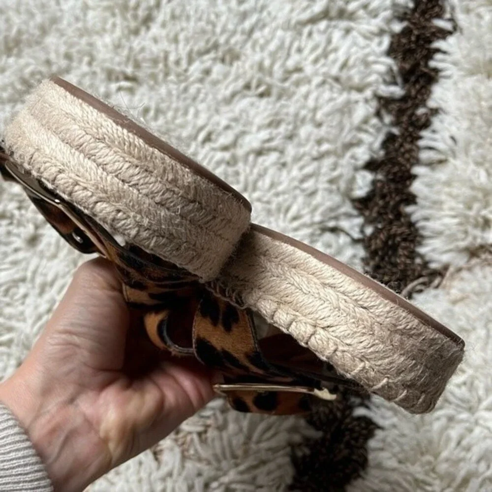 J. Crew Cross Strap Leopard Pattern Slide Espadrilles in Calf Hair 8.5 NWOB